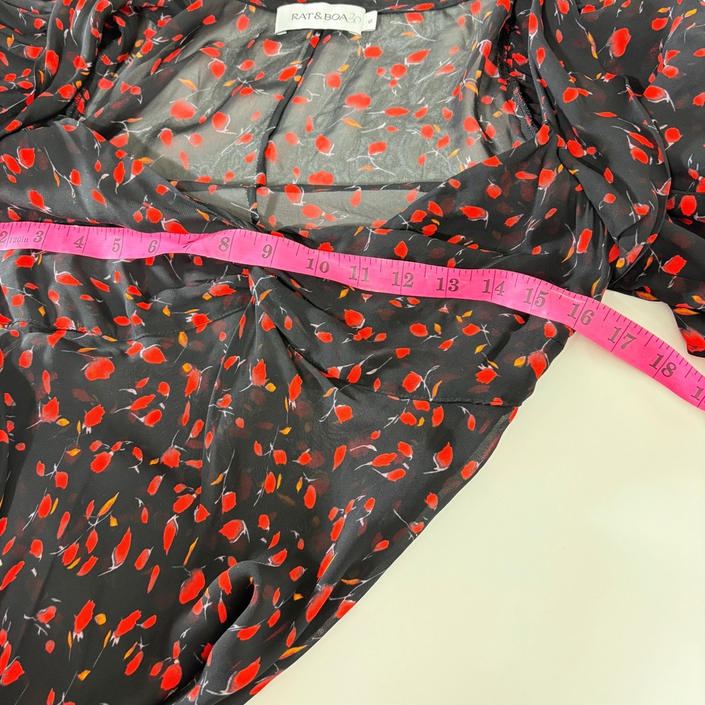 Rat & Boa Magnolia Maxi Dress Black Red Floral Puff Sleeve V-Neck Size S - Picture 8 of 11